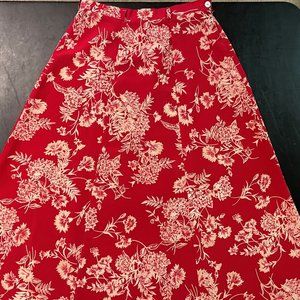 Bice Red and Cream Floral Paneled Midi Skirt - Size 10